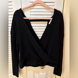 Francesca’s Jun & Ivy black deep V neck knit sweater with deep V open back